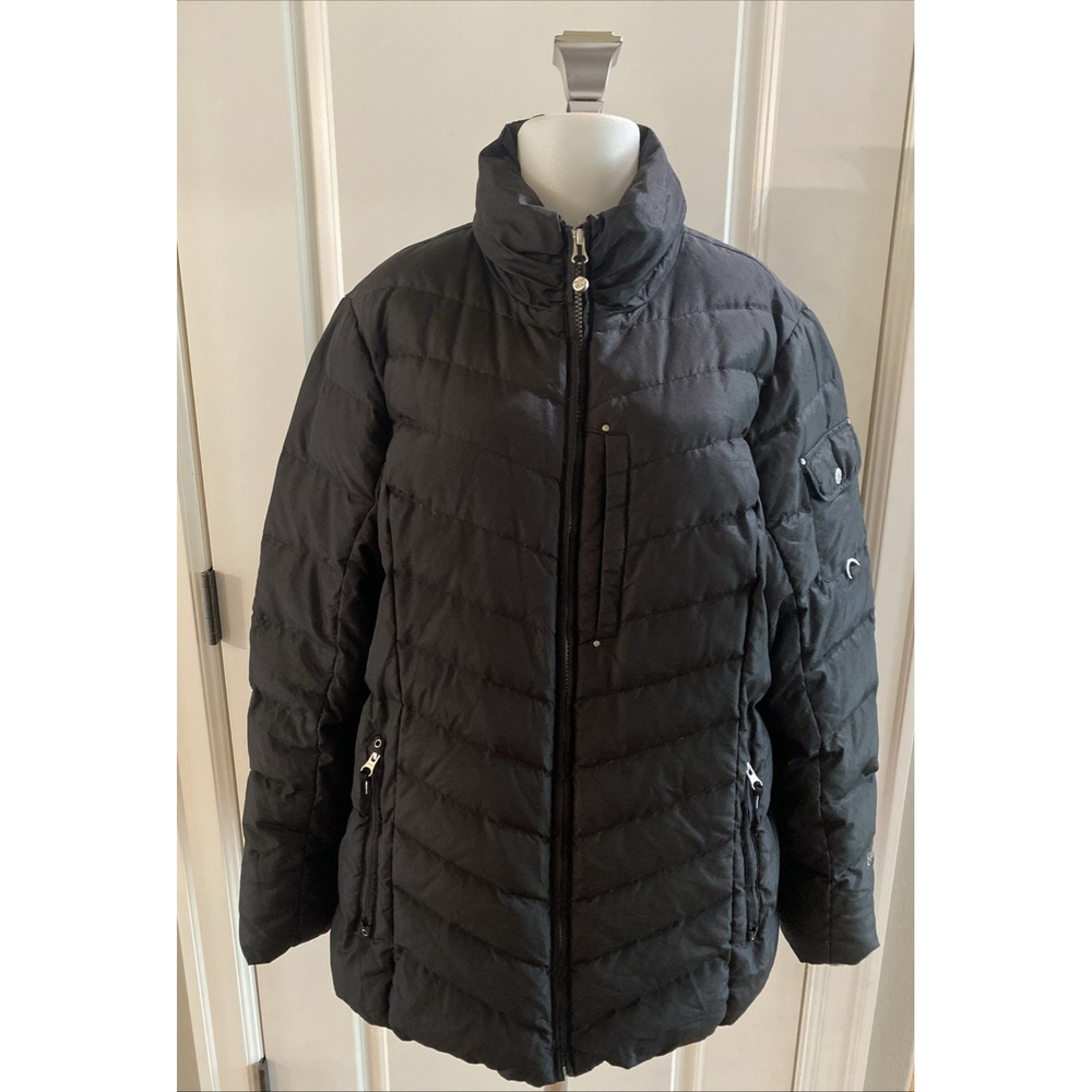 Eddie Bauer Womens 2XL Black Down Puffer Jacket Quilted Fleece Lined Full Zip